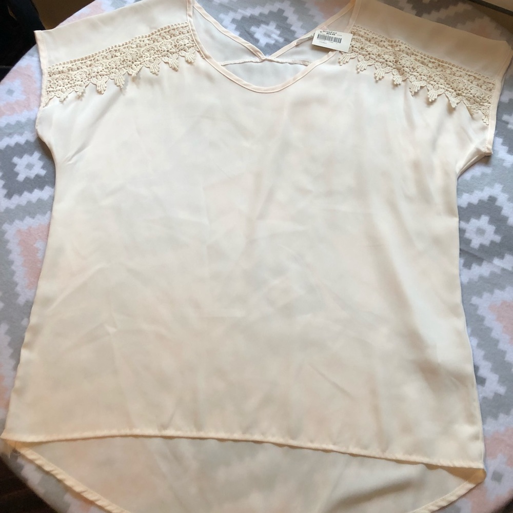 DownEast cream color lace trim top
